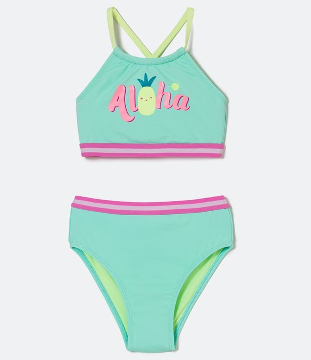 Bikini Infantil Estampado Piña Aloha - Talle 1 a 4 años Verde 1