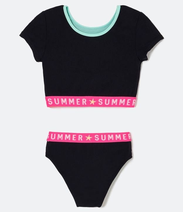 Bikini Cropped Infantil Estampado Hello Summer - Talle 5 a 14 años Negro 2