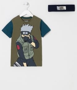 Camiseta Infantil com Estampa Kakashi e Bandana - Tam 1 a 14 anos
