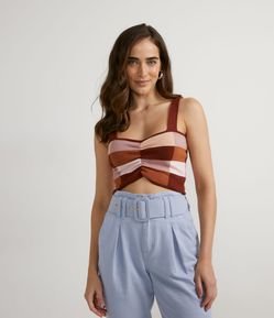 Blusa Regata Cropped em Tricô com Estampa Xadrez