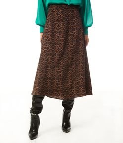 Saia Midi com Estampa Animal Print Onça