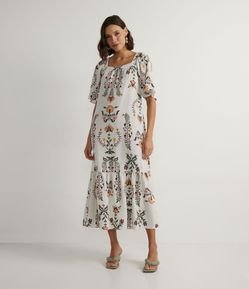 Vestido Midi em Viscolinho com Estampa Floral
