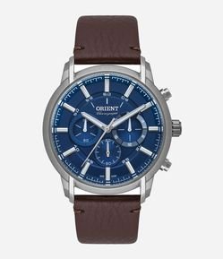 Relógio Orient com Pulseira em Couro e Caixa em Aço Prata MBSCC055-D1NX