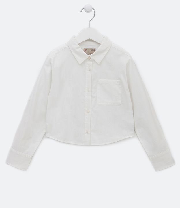 Camisa Cropped Infantil com Bolsinho - Tam 5 a 14 anos Branco 1