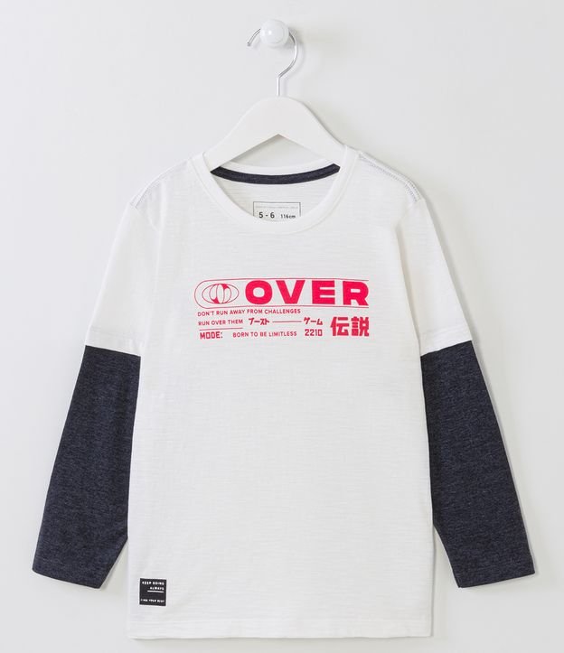 Camiseta Infantil Manga Longa em Algodão com Estampa em Lettering
