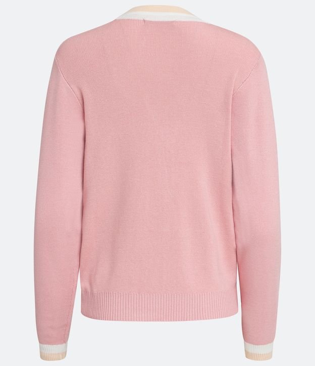 Cardigan de Punto con Rayas Contrastantes y Botones Delanteros Rosado 6