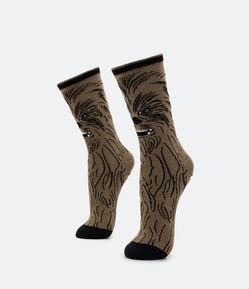 Meia Cano Alto  em Algodão com Padronagem Chewbacca