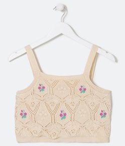 Blusa Regata Cropped Infantil com Bordados de Flores - Tam 5 a 14 anos
