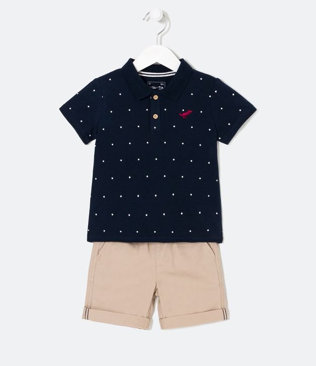 Conjunto Infantil con Cuello Polo y Bordado de Dinosaurio - Talle 1 a 4 años Azul 1