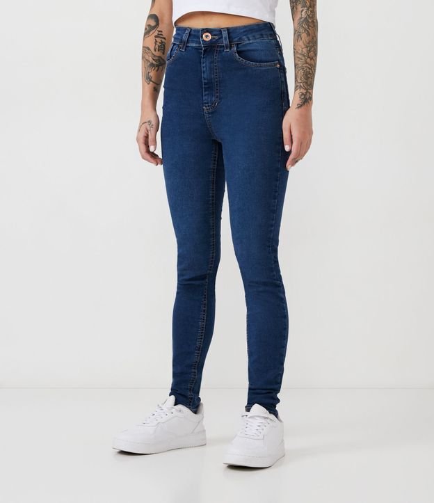 Pantalón Skinny Jeans con Cintura Alta y Bolsillos Azul 2