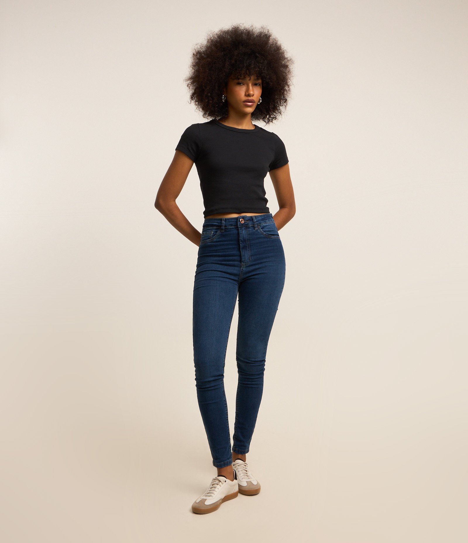 Calça Skinny em Jeans com Cintura Alta Azul 1