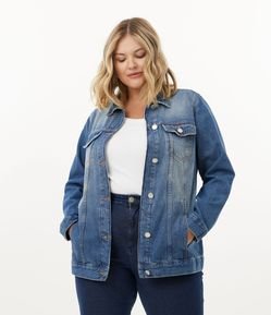 Jaqueta Alongada em Jeans com Bolsos Curve & Plus Size