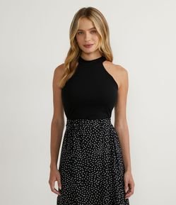 Blusa Regata Cropped em Ribana com Gola Halter