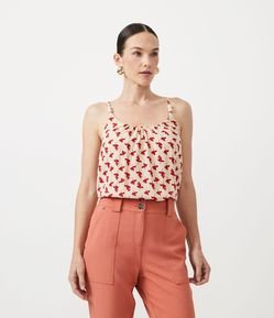Blusa Regata em Viscose com Aviamento nas Alça e Estampa Floral