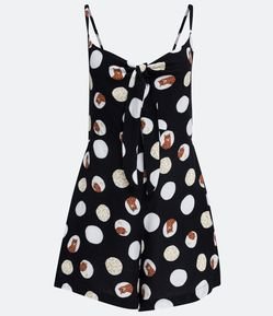 Macaquinho em Viscose Estampa Poá e Onças com Nó no Busto