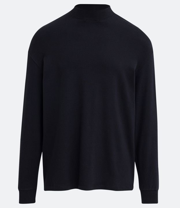 Remera en Algodón con Cuello Mockneck Manga Larga Negro 5