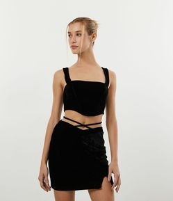Blusa Cropped em Veludo Estilo Corset
