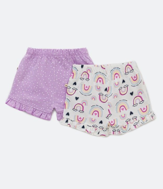 Kit 02 Shorts Infantiles en Jersey con Estampado de Lunares y Arcoiris - Talle 0 a 18 meses Violeta/Blanco 2