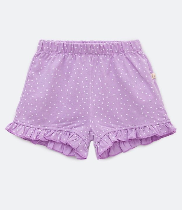 Kit 02 Shorts Infantiles en Jersey con Estampado de Lunares y Arcoiris - Talle 0 a 18 meses Violeta/Blanco 4