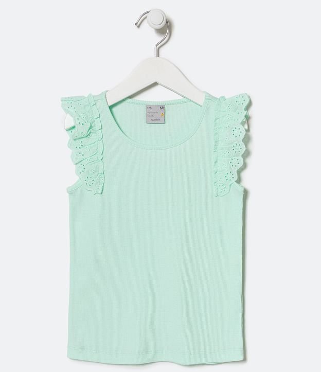 Blusa Regata Infantil com Babados de Broderie - Tam 5 a 14 anos