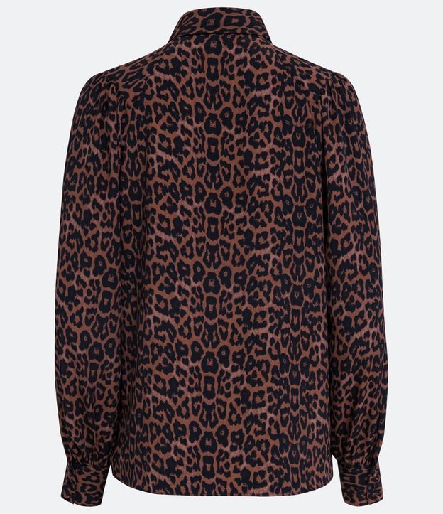 Camisa en Crepé con Estampado Animal Print Leopardo y Manga Abullonada Marrón 8