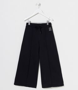 Calça Wide Leg Infantil em Moletom com Bordado Cat Girl - Tam 5 a 14 anos