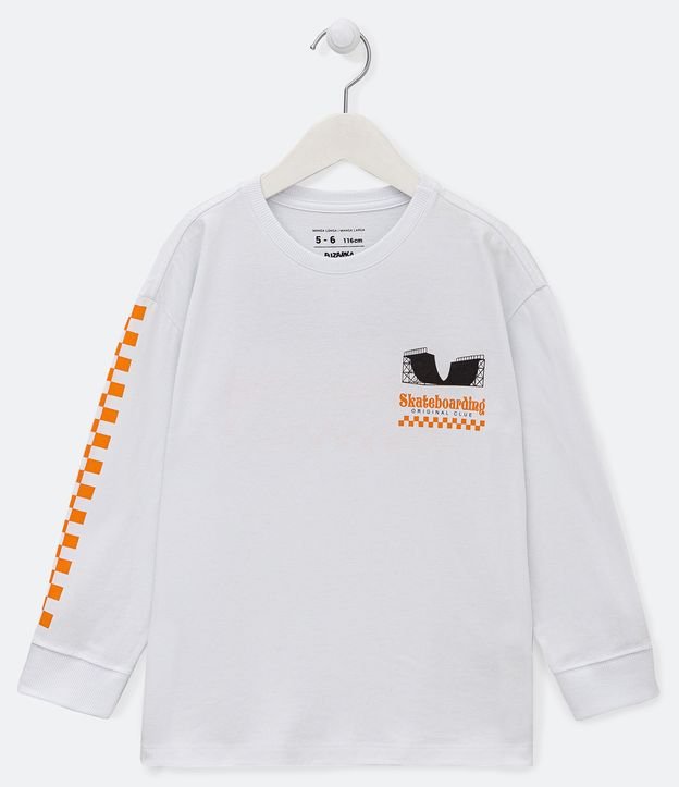 Camiseta Infantil com Estampa Pista de Skate - Tam 5 a 14 anos - Cor: Branco - Tamanho: 5-6
