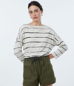 Blusa em Viscose Listrada com Gola Canoa