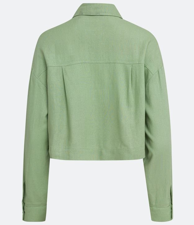 Camisa Corta en Lino con Manga Larga y Bolsillos Verde 7