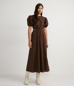 Vestido Longo em Tricoline com Detalhe Vazado e Amarração