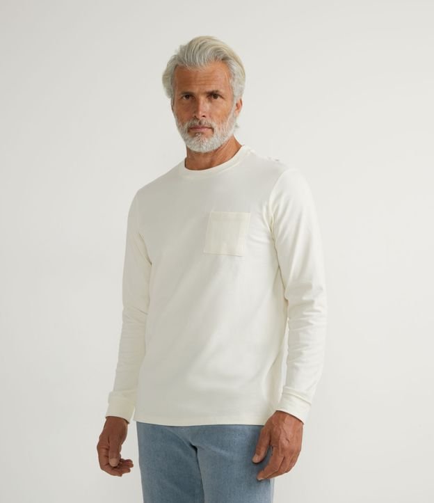 Camiseta Regular Manga Longa em Algodão com Bolsinho