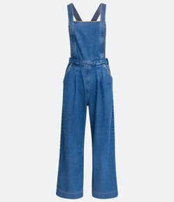 Jardineira Wide Leg Jeans com Detalhes Bordados