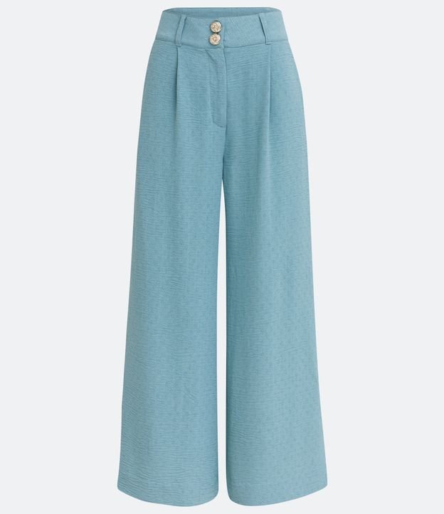 Pantalón Wide Leg con Tejido Texturizado y Cierre en Botones Azul 6