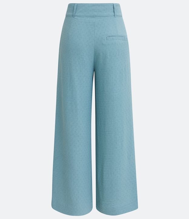 Pantalón Wide Leg con Tejido Texturizado y Cierre en Botones Azul 8