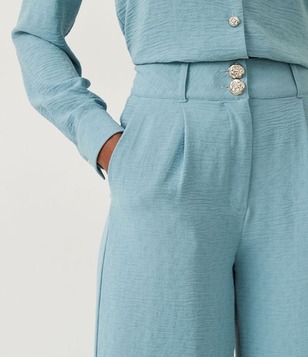 Pantalón Wide Leg con Tejido Texturizado y Cierre en Botones Azul 5