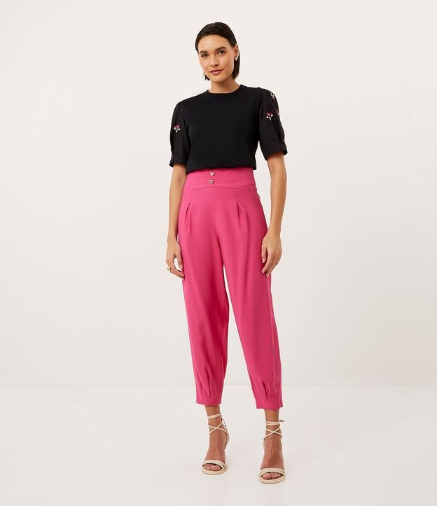 Blusa en Algodón con Manga Abullonada y Bordados Florales Negro 2