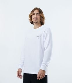 Camiseta Regular em Algodão Manga Longa com Fotoprint Coqueiro e Lettering Caligráfico