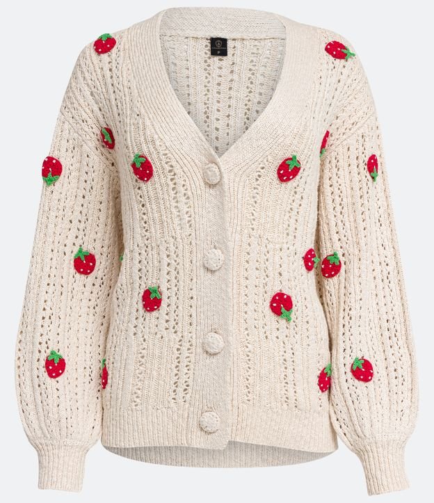 Cardigan em Tricô com Bordado Moranguinhos