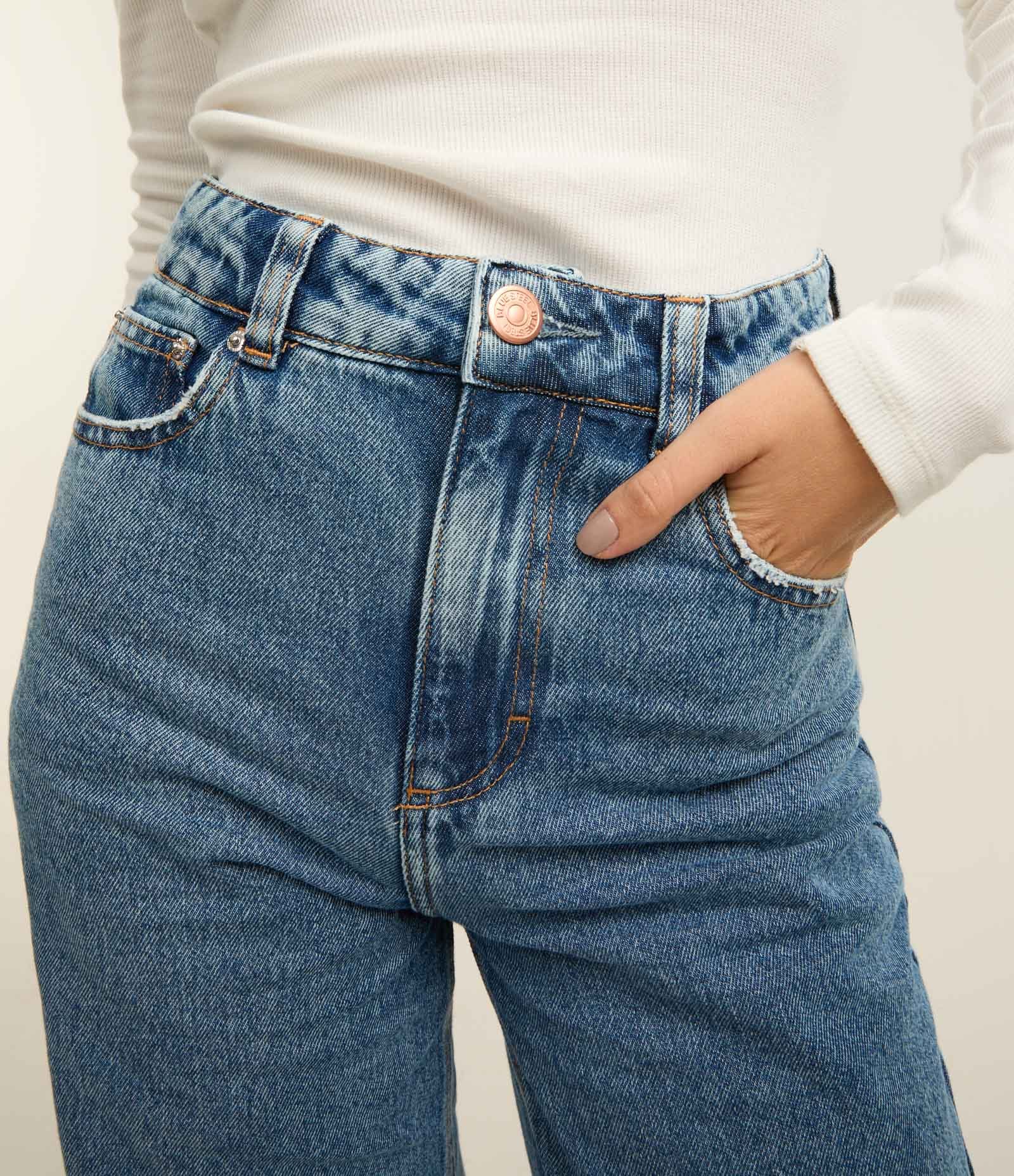Calça Wide Leg Jeans com Cintura Alta e Pespontos Contrastantes Azul 3