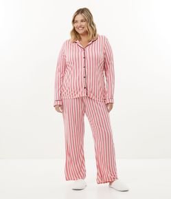 Pijama Americano em Viscose Listrado Curve & Plus Size
