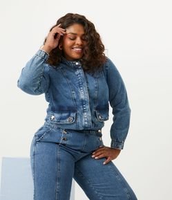 Jaqueta Alongada Jeans com Bolsos Curve & Plus Size