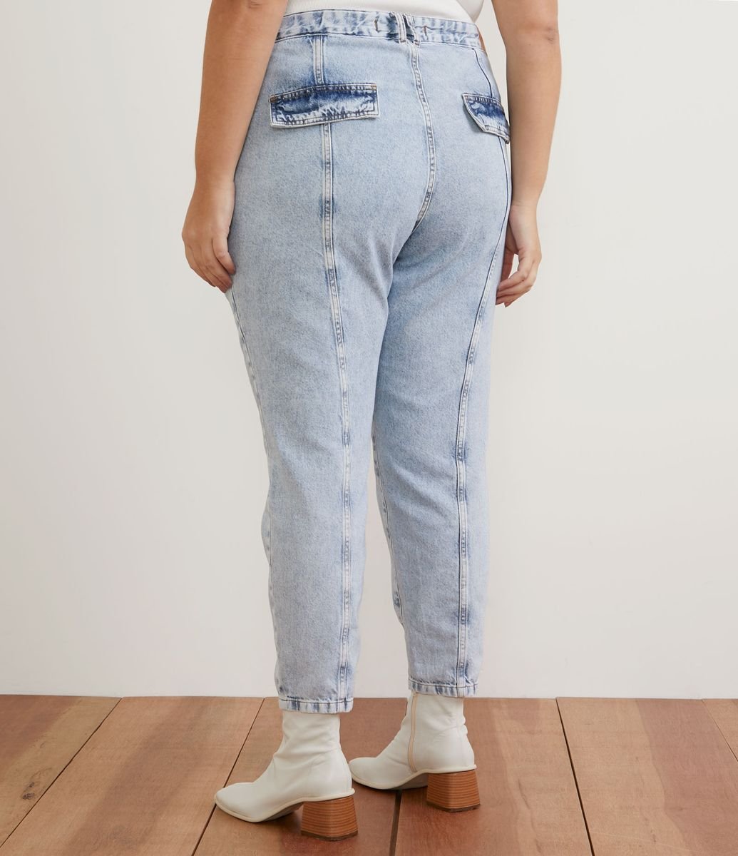 Calça Rux Calça Baggy em Jeans Delavê com Recortes Curve & Plus Size Azul - Renner