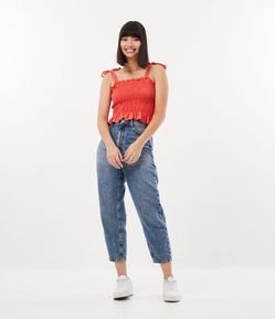 Calça Balloon em Jeans com Etiqueta Aplicada
