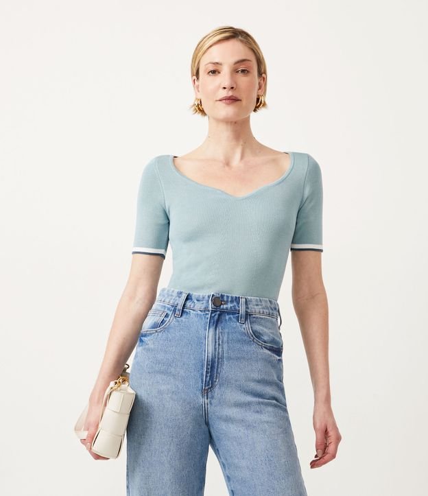 Blusa de Punto con Escote Corazón Azul 1