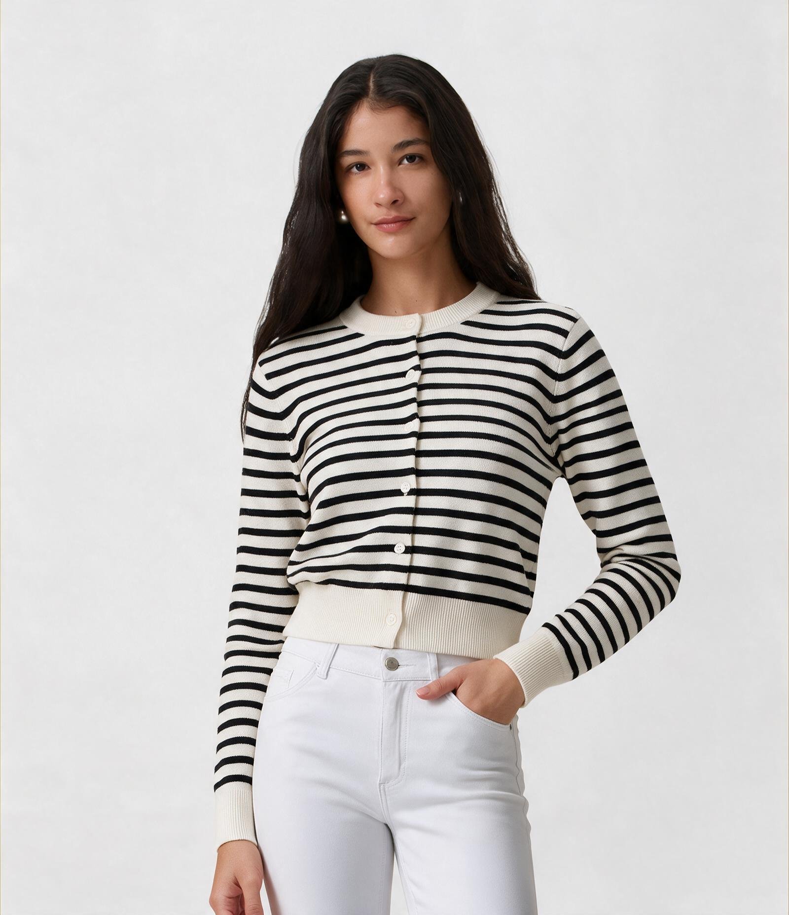 Calça Skinny em Sarja com Cintura Alta e Bolsos Branco 2