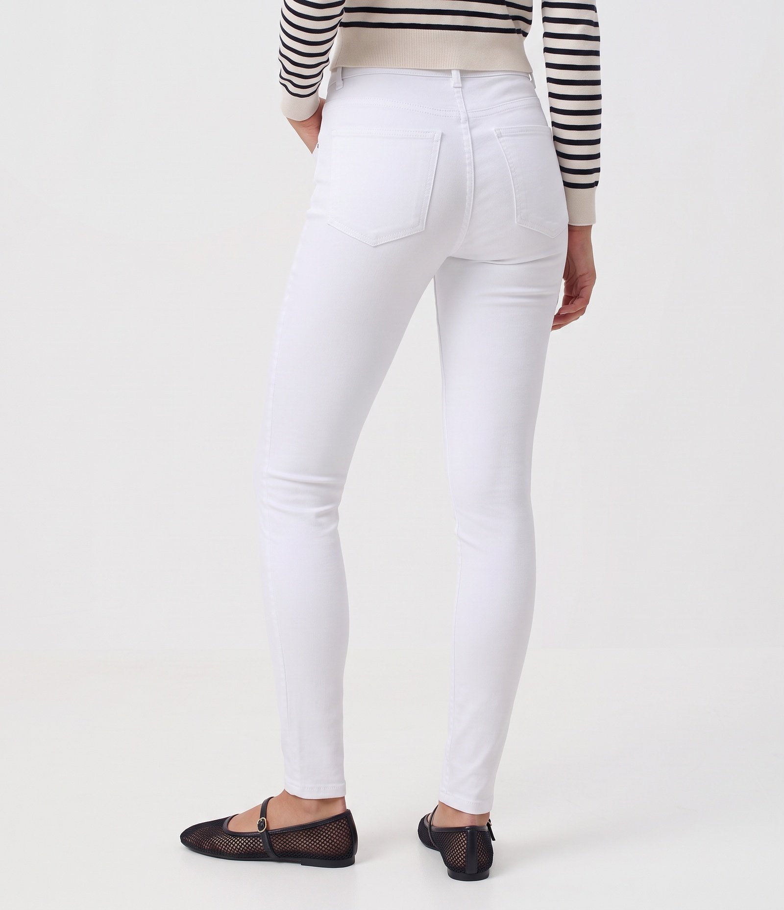 Calça Skinny em Sarja com Cintura Alta e Bolsos Branco 4