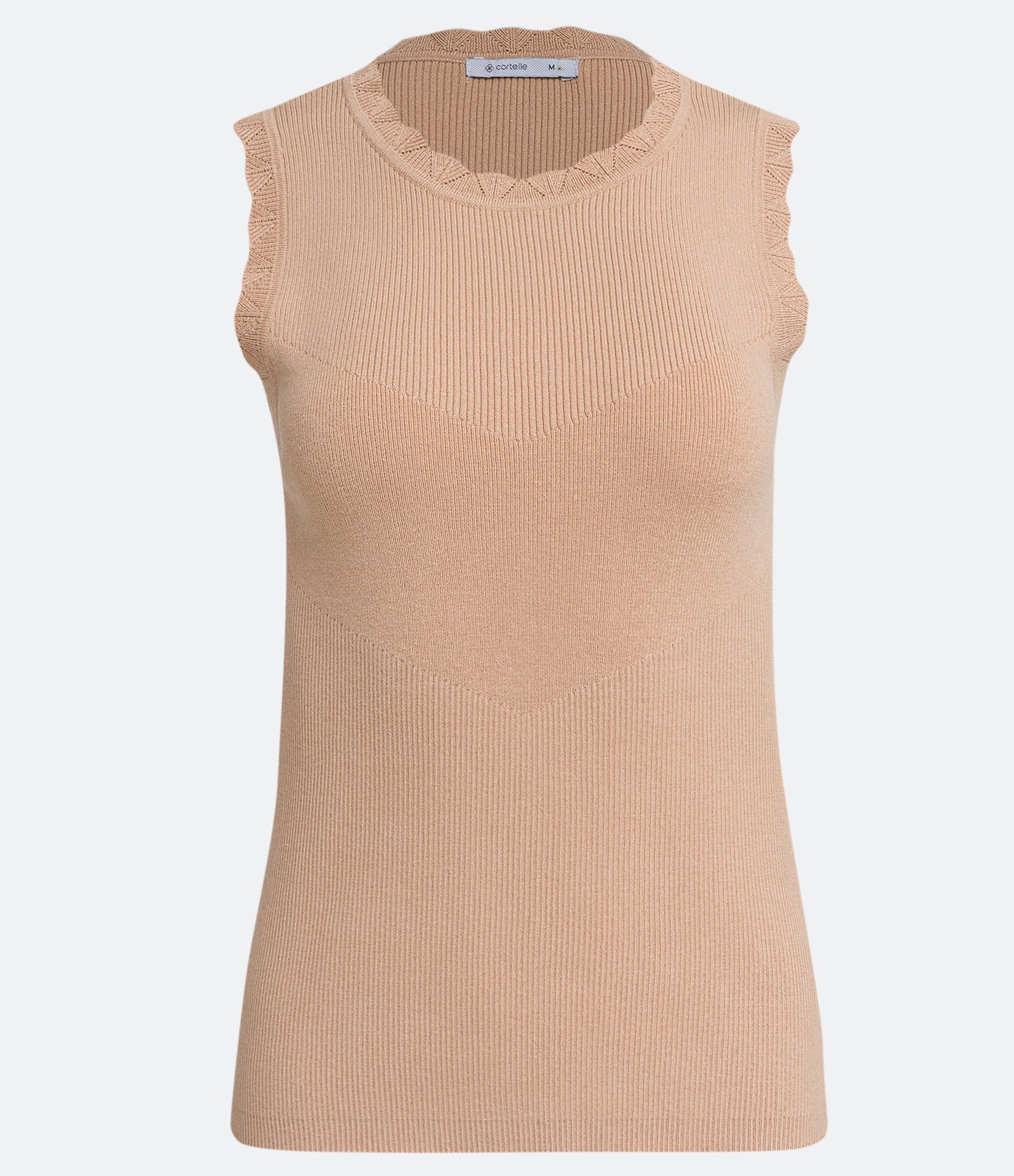 Blusa Regata em Viscose com Ponto Trabalhado na Gola e Cavas Bege 5