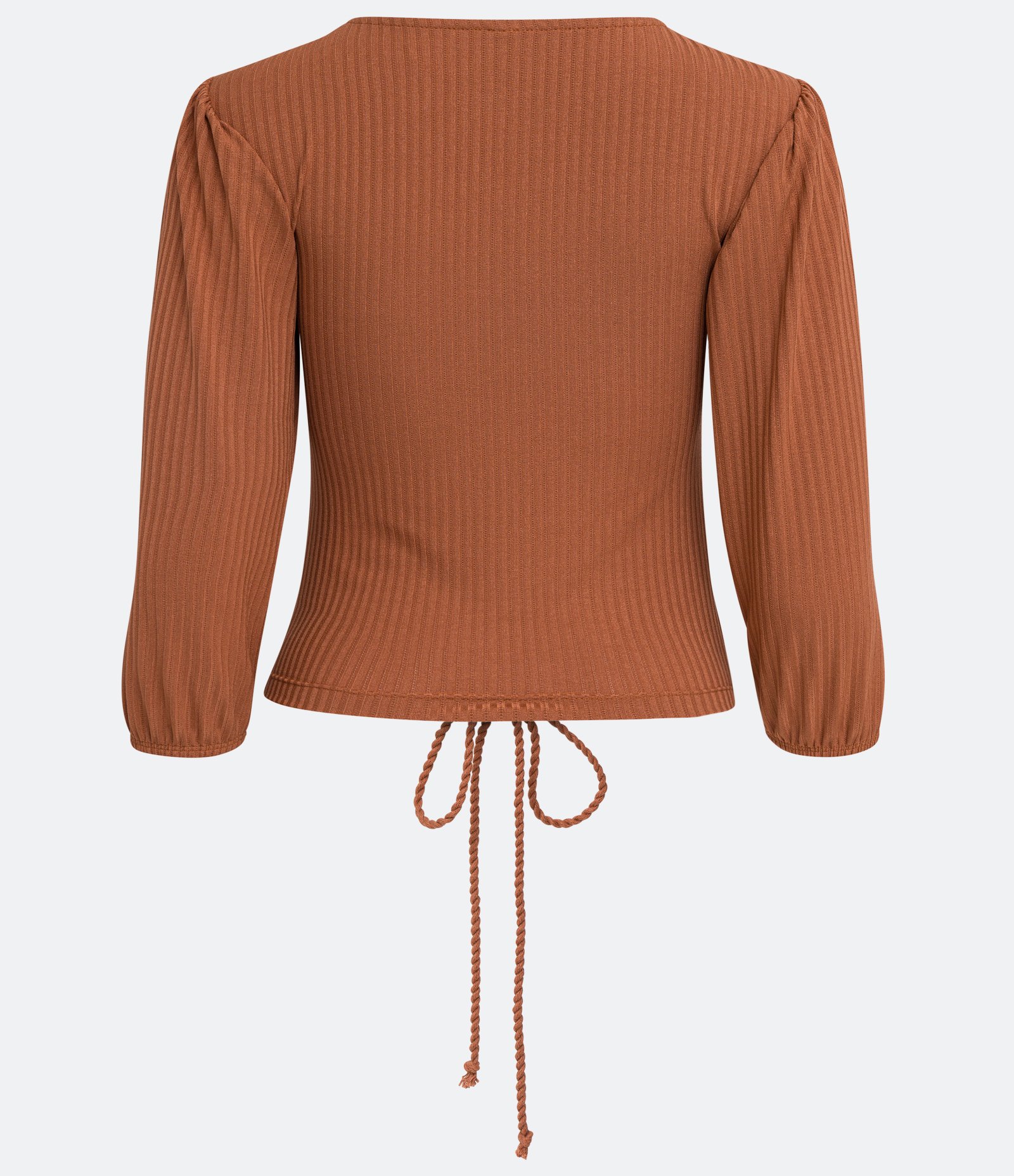 Blusa Curta em Ribana Canelada com Amarração Frontal Marrom 2