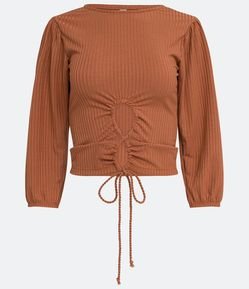 Blusa Curta em Ribana Canelada com Amarração Frontal