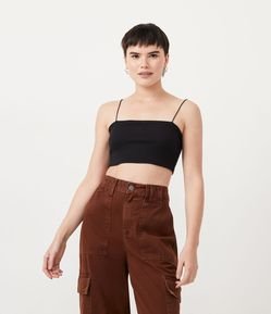 Blusa Regata Cropped em Algodão com Alcinha Finas